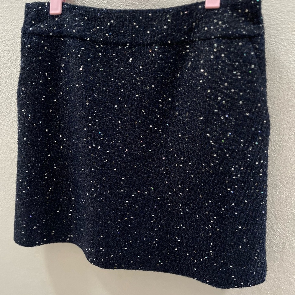 LOFT Ann Taylor Skirt 4P Women Tweed Sequins Pencil Straight Career Blue Party
